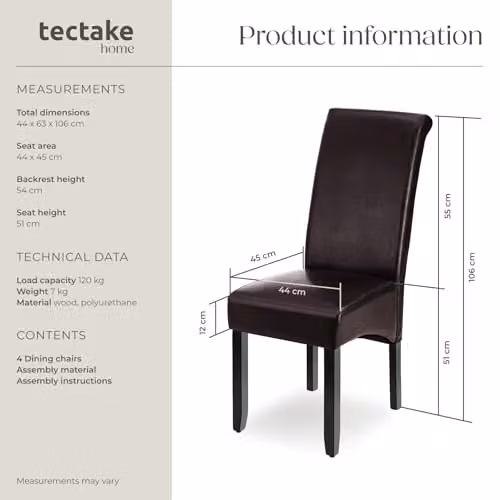 tectake Set of 4 Modern Dining Chairs with Synthetic Leather Covers and Lacquered Wood Legs in Brown – 3