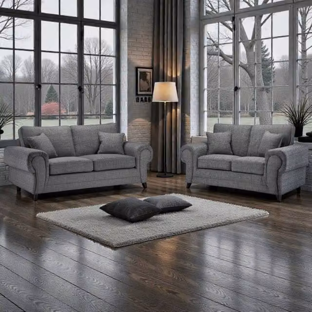 Snug Furniture Birmingham Ltd Wilcot Grey Fabric 3+2 Sofa Set with Scatter Cushions – 1