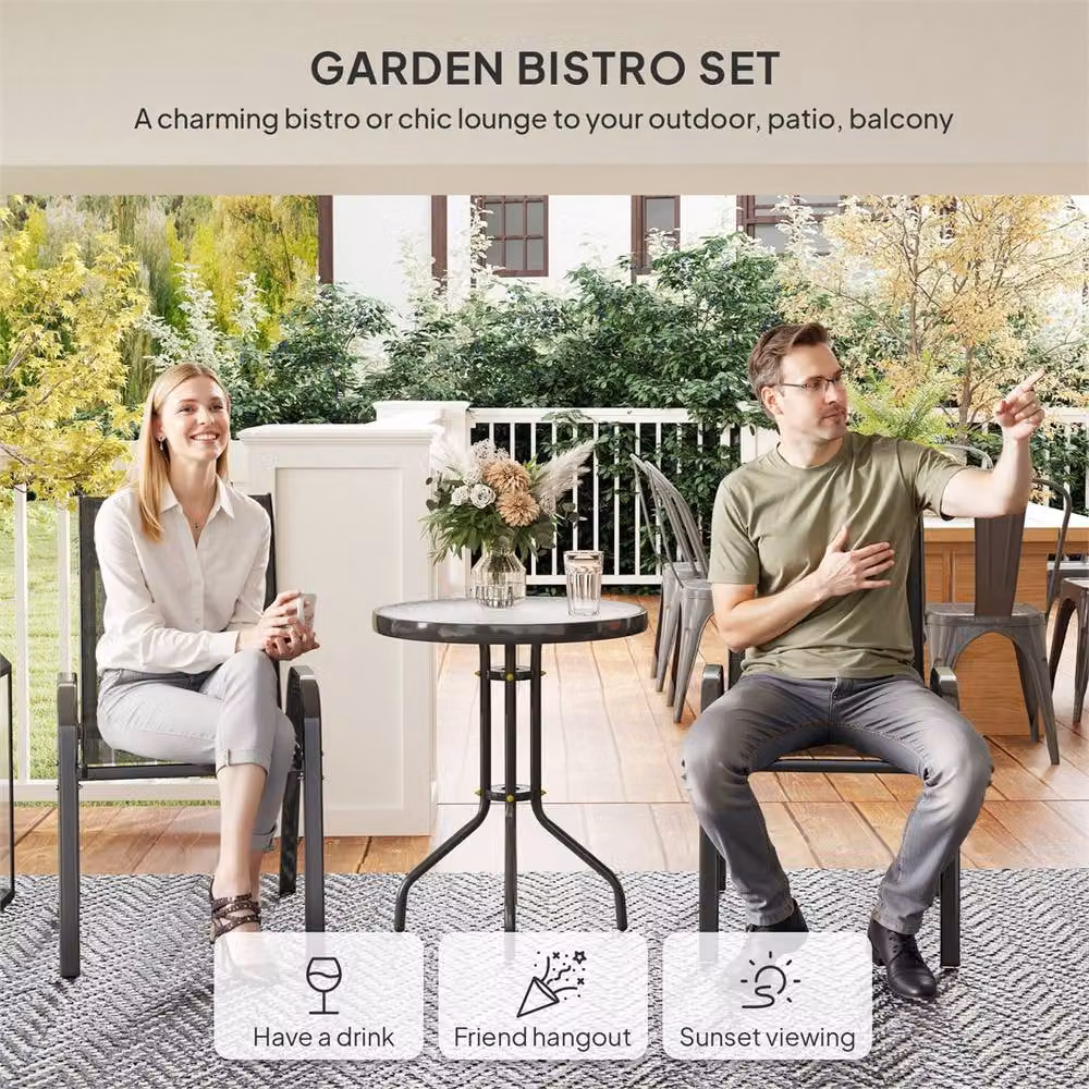 Nordara Black 3 Piece Modern Bistro Garden Furniture Set, W/D/H: 100 x 100 x 100 cm – 3