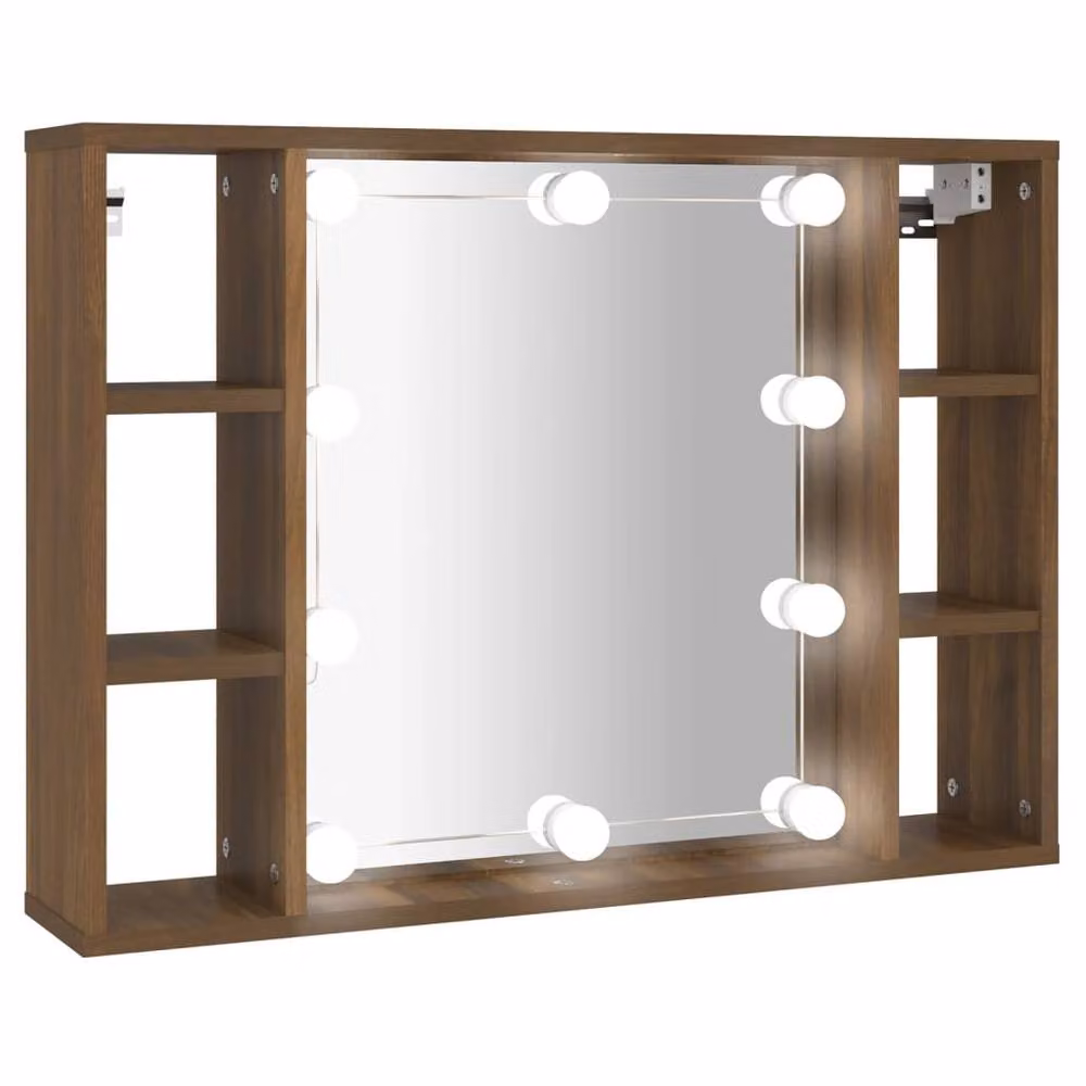 Berkfield Home Modern Mirror Cabinet with LED Lighting in Brown Oak, W/D/H: 76 x 15 x 55 cm – 3