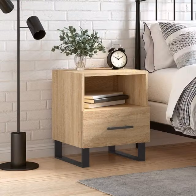 Berkfield Home Sonoma Oak Bedside Cabinet in Brown, W/D/H: 40 x 35 x 47.5 cm