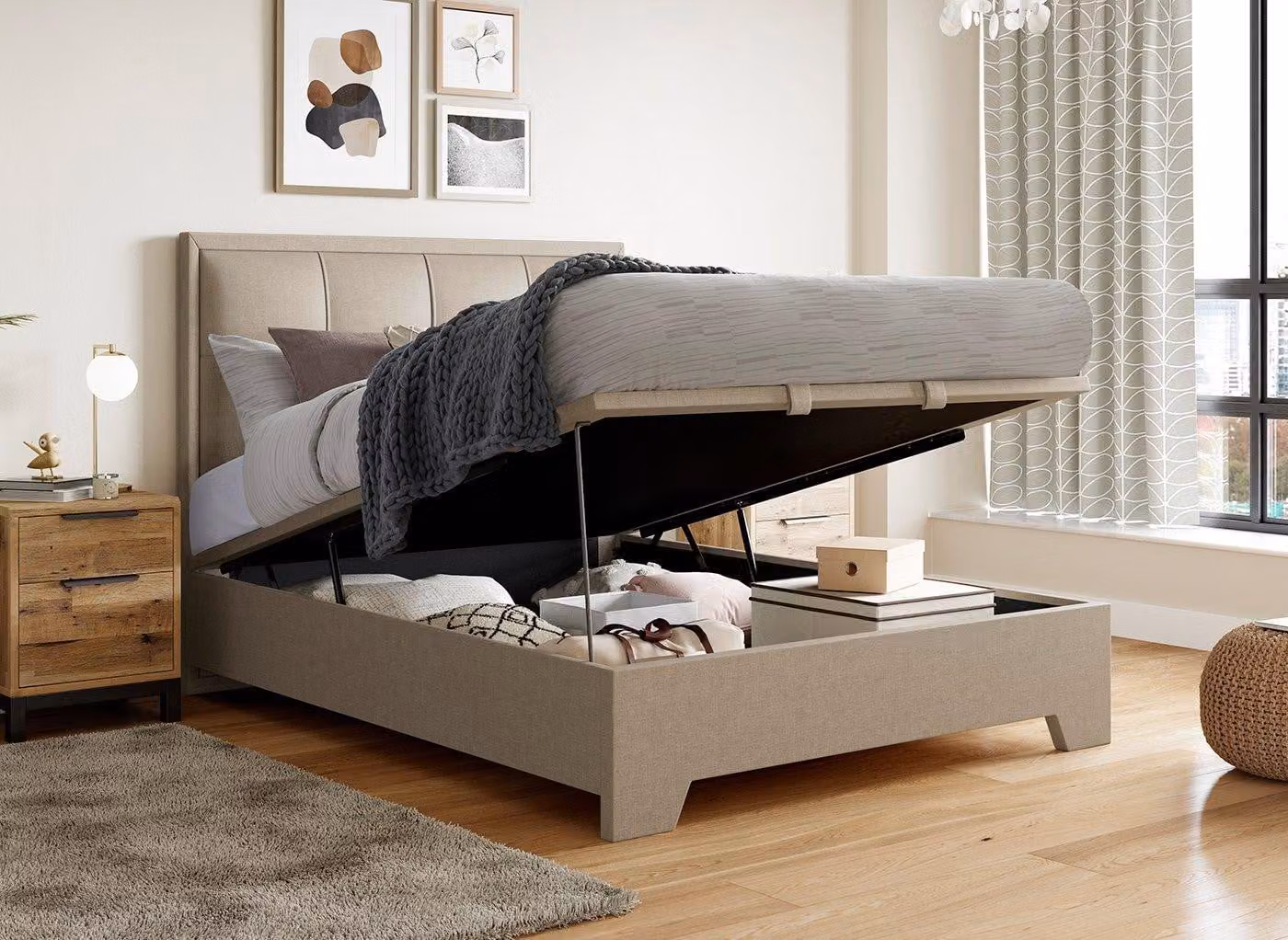 Dreams Hopkins Upholstered Ottoman Bed Frame in Beige