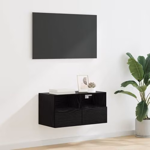vidaXL Modern Wall-Mounted TV Cabinet in Black MDF with Hinged Doors and Internal Shelves, W/D/H: 60 x 30 x 30 cm – 2