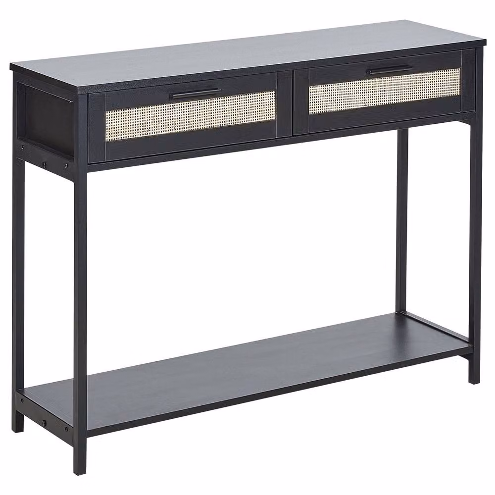 Wyld and Coco Boho Console Table in Black Rubberwood with Gold Details, W/D/H: 100 x 30 x 75 cm – 2