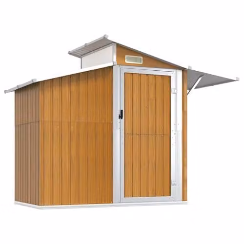 vidaXL Brown Galvanised Steel Pent Garden Shed, W/D/H: 270 x 130 x 208.5 cm – 1