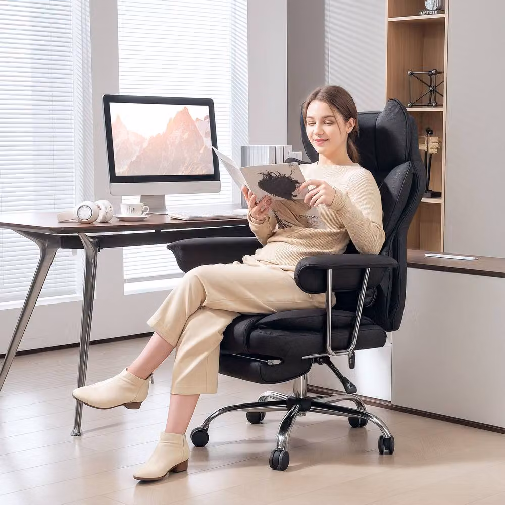 STILVORA Black Synthetic Leather Executive Reclining Office Chair with Headrest and Armrests – 2