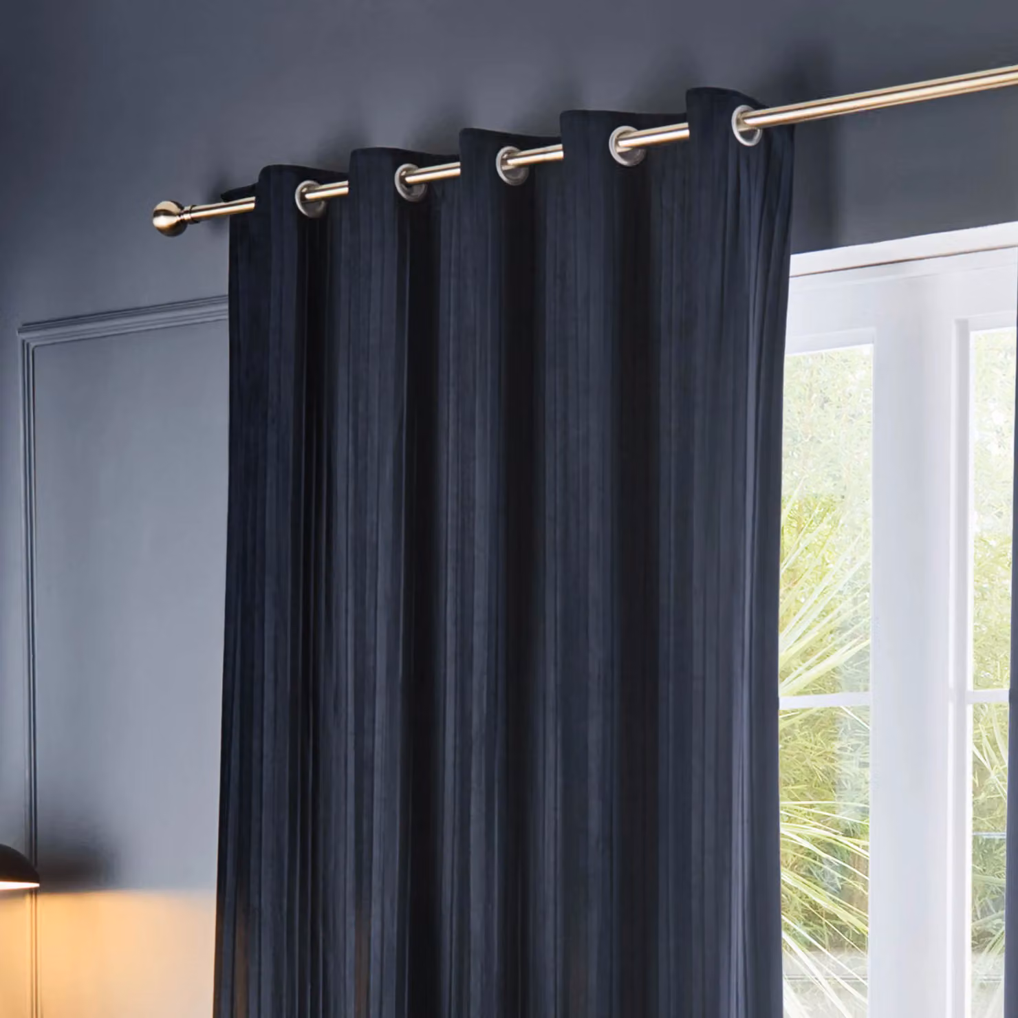 Paoletti Corinthian Velvet Room Darkening Eyelet Curtains, Blue, Width: 168 cm, Drop: 183 cm – 4