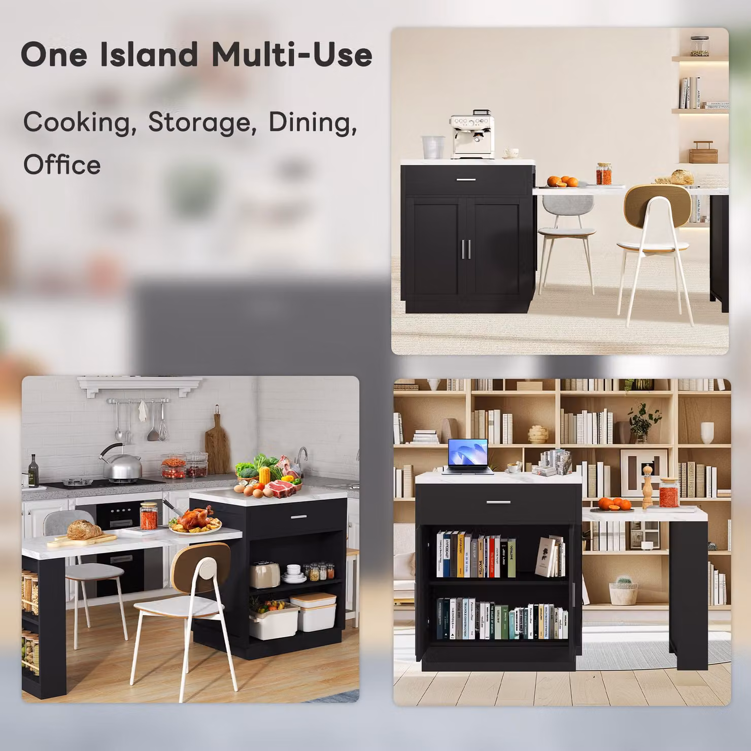 Aosom UK Black Versatile Kitchen Island with Extendable Dining Table and Adjustable Shelf, W: 211 cm, D: 55 cm, H: 89.5 cm – 6