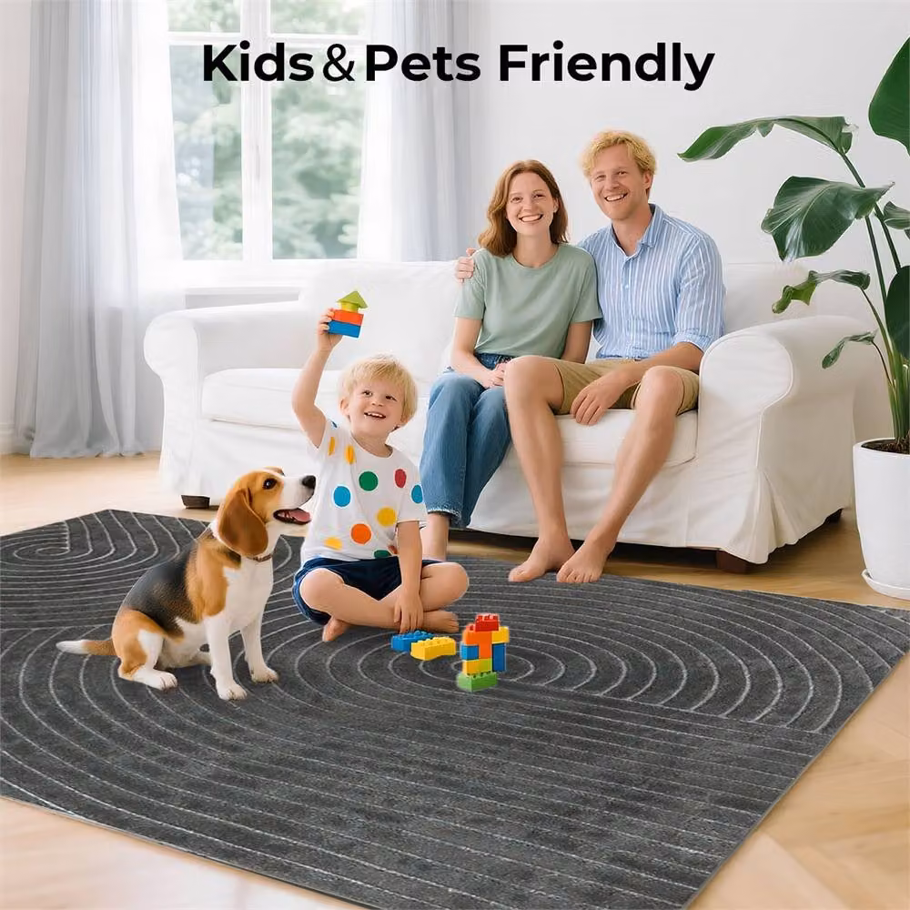 Nordara Grey Large Plush Velvet Shaggy Area Rug, W: 160 cm, L: 230 cm – 3