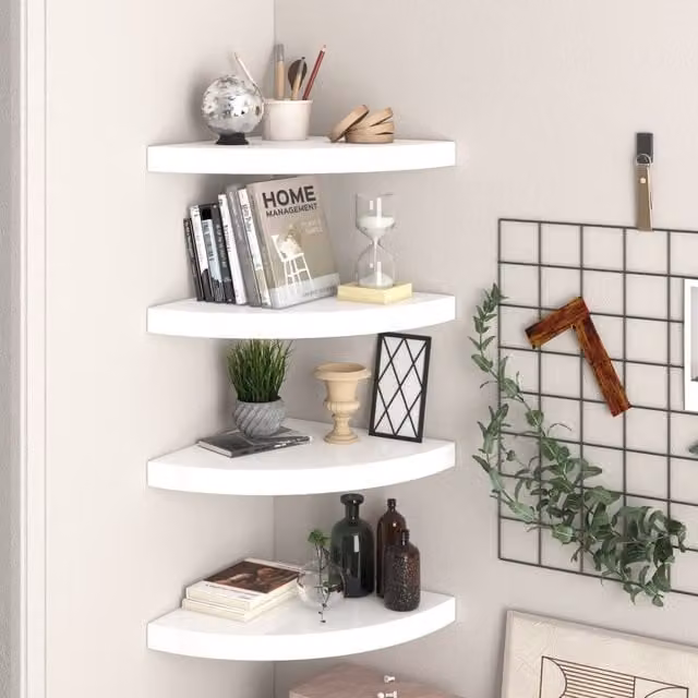Berkfield Home Floating Corner Shelves, 4 Piece Set, High Gloss White, W/D/H: 35 x 35 x 3.8 cm – 1