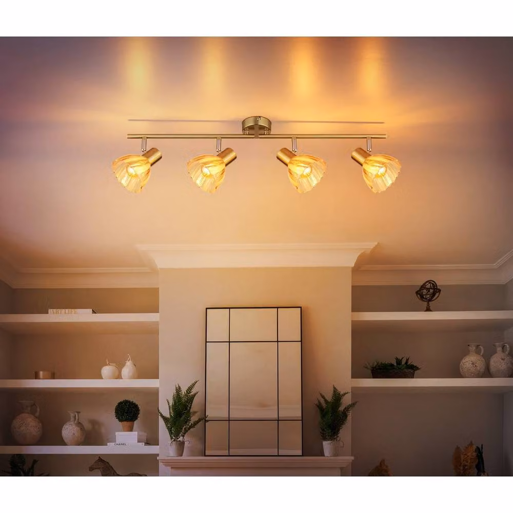 Netlighting Zachery Ceiling Spotlight Bar in Brass with Amber Glass Shades, 4x E14 – 3