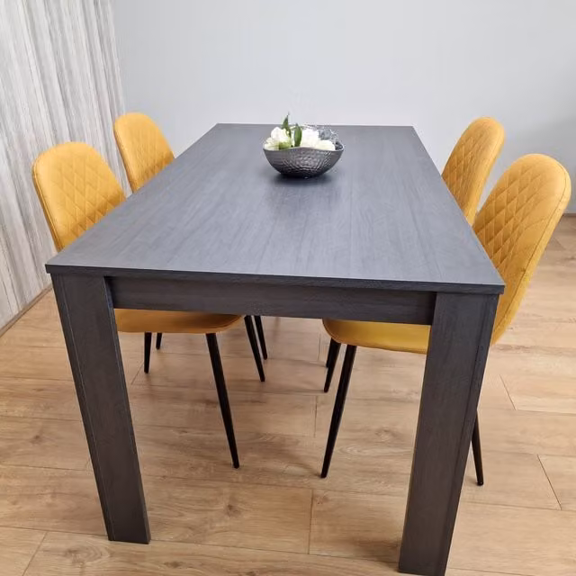 Kosy Koala Modern Rectangular Grey Dining Set with 4 Yellow Faux Leather Chairs