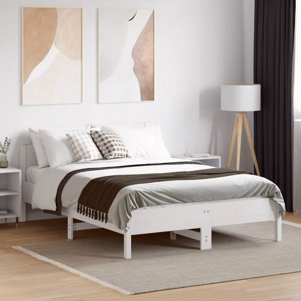 Berkfield Home Solid Wood Pine Bed Frame in White, W/D/H: 135 x 190 cm – 2