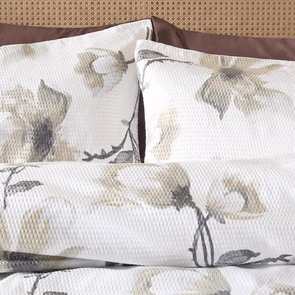 OHS Botanics White Embossed Waffle Duvet Cover and Pillowcase Set, W/D/H: 200 x 220 cm and 140 x 200 cm – 2