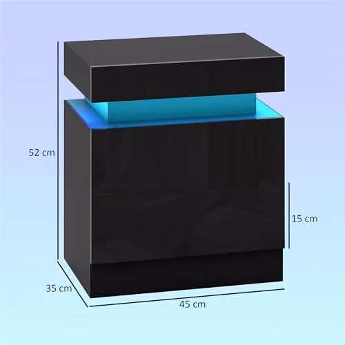 HOMCOM Set of 2 Modern High Gloss Bedside Tables with Integrated LED Lighting, Black, W/D/H: 35 x 45 x 52 cm – 3