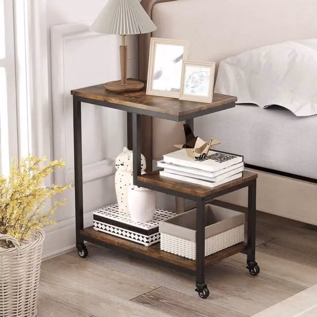 EONLION G-shaped 3-Tier Side Table in Brown