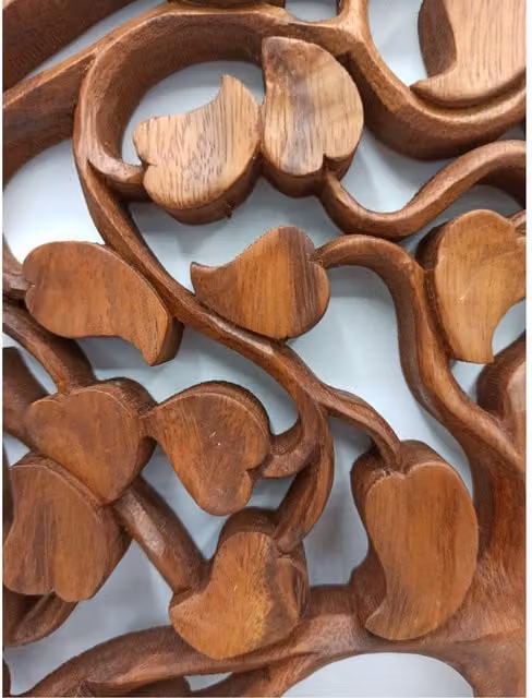 KDMK Tree of Life Love Hand-Carved Sustainable Suar Wood Wall Art, Brown