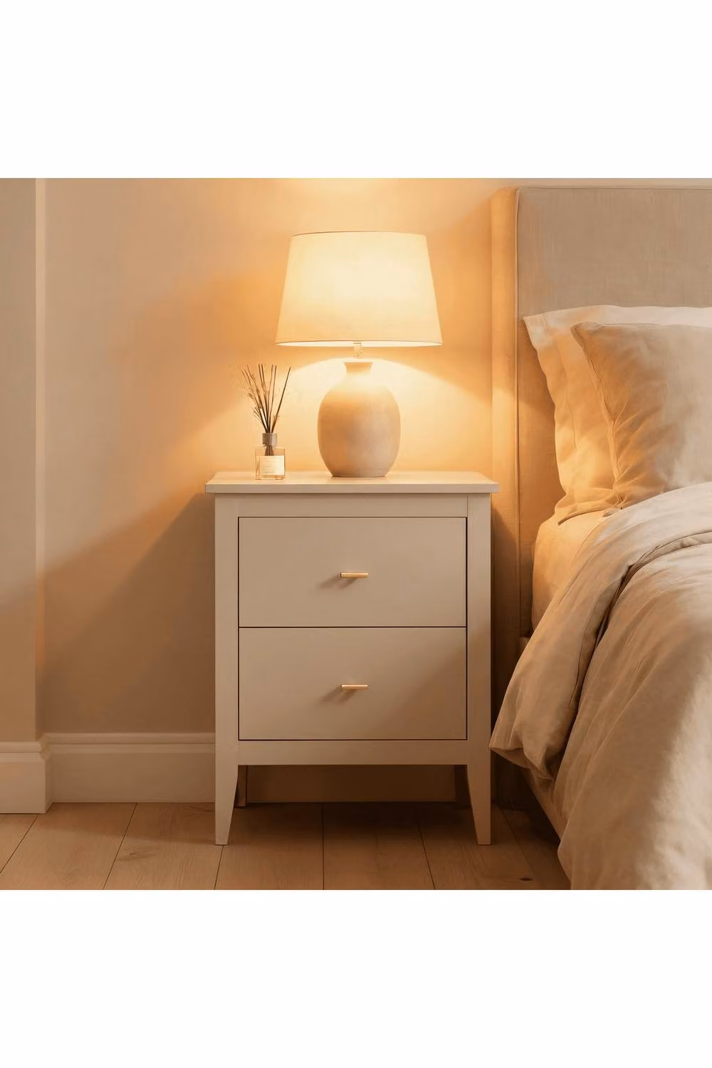 Home Source Grace 2 Drawer Bedside Cabinet in Beige – 2