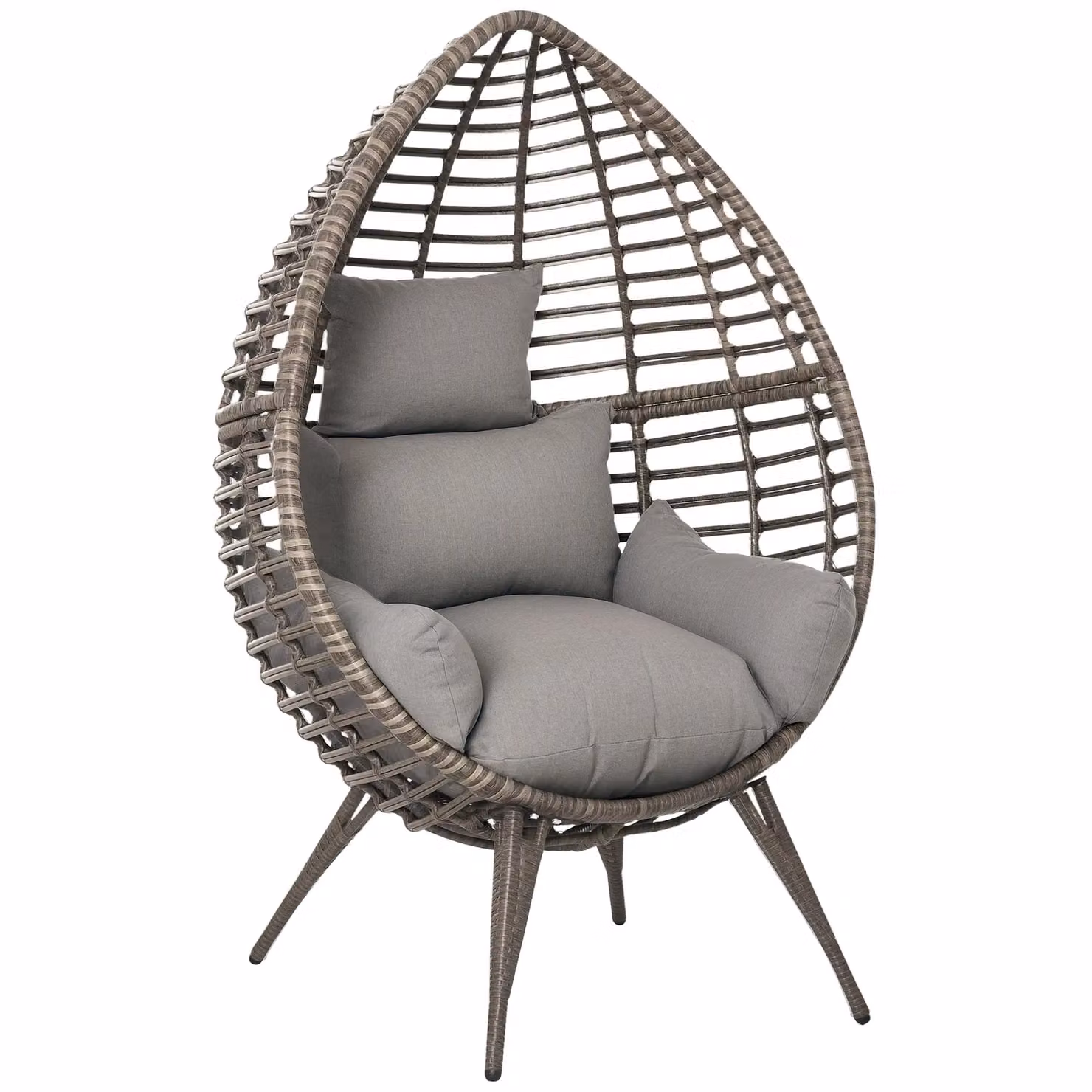 Outsunny Grey Rattan Wicker Teardrop Chair with Metal Frame – 2