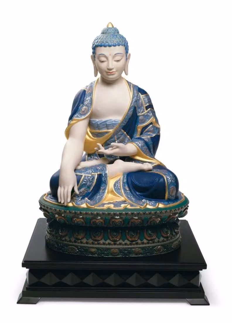 Lladró Shakyamuni Buddha Porcelain Sculpture in Gold and Blue Limited Edition