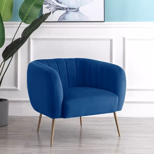 Artemis Home Matilda Accent Chair in Blue Velvet Fabric with Solid Wood Frame