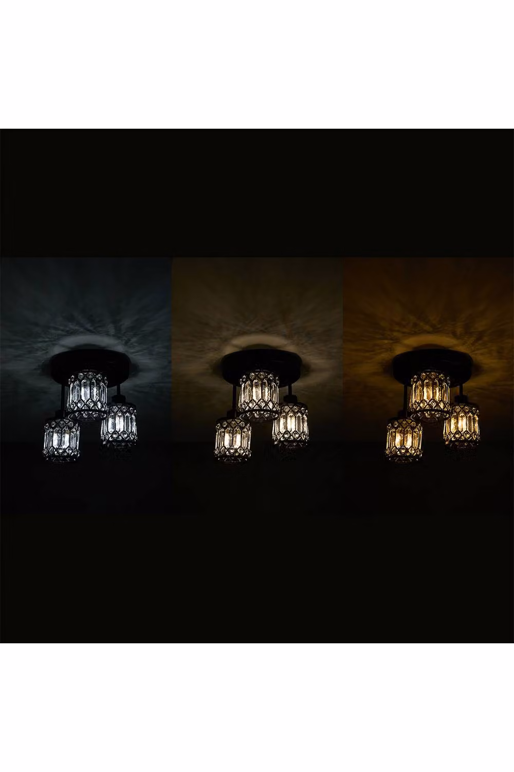 Living and Home 3-Light E27 Crystal Ceiling Light Fixture in Black and Transparent – 4