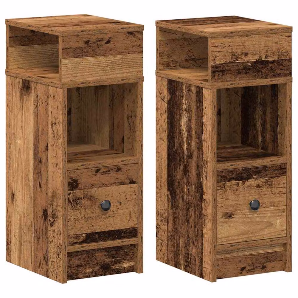 Berkfield Home Set of 2 Durable Bedside Cabinets with Drawer in Brown Old Wood, W/D/H: 25 x 31 x 66 cm – 3