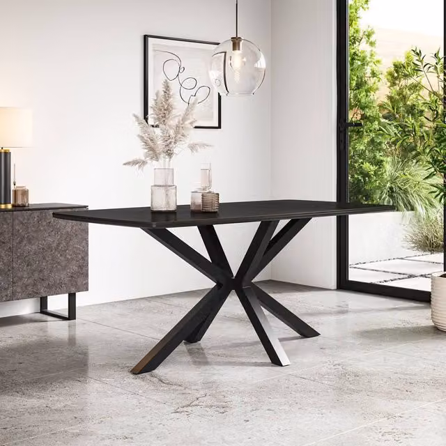 More4Homes Juno Rectangular Dining Table in Grey with Black X-Frame Legs, W: 180 cm, D: 90 cm, H: 75 cm