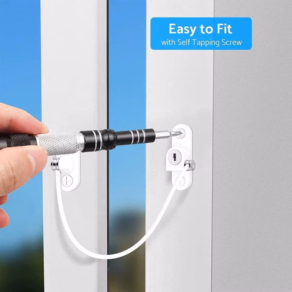 FLAVORA 16-Piece White Window and Door Cable Restrictor Security Key Lock Set made of Zinc Alloy, Length: 10000 mm, Width: 520 mm – 2