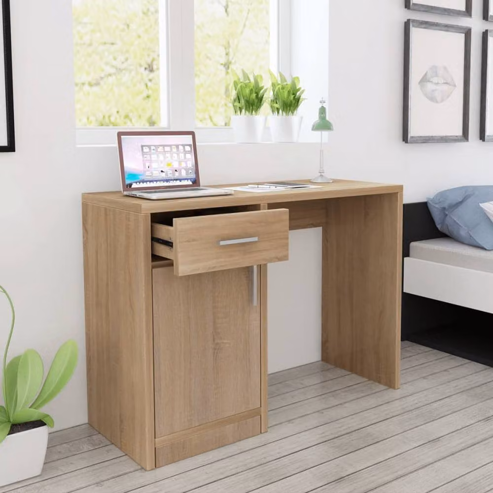 Berkfield Home Oak Writing Desk in Brown, W/D/H: 100 x 40 x 73 cm – 2