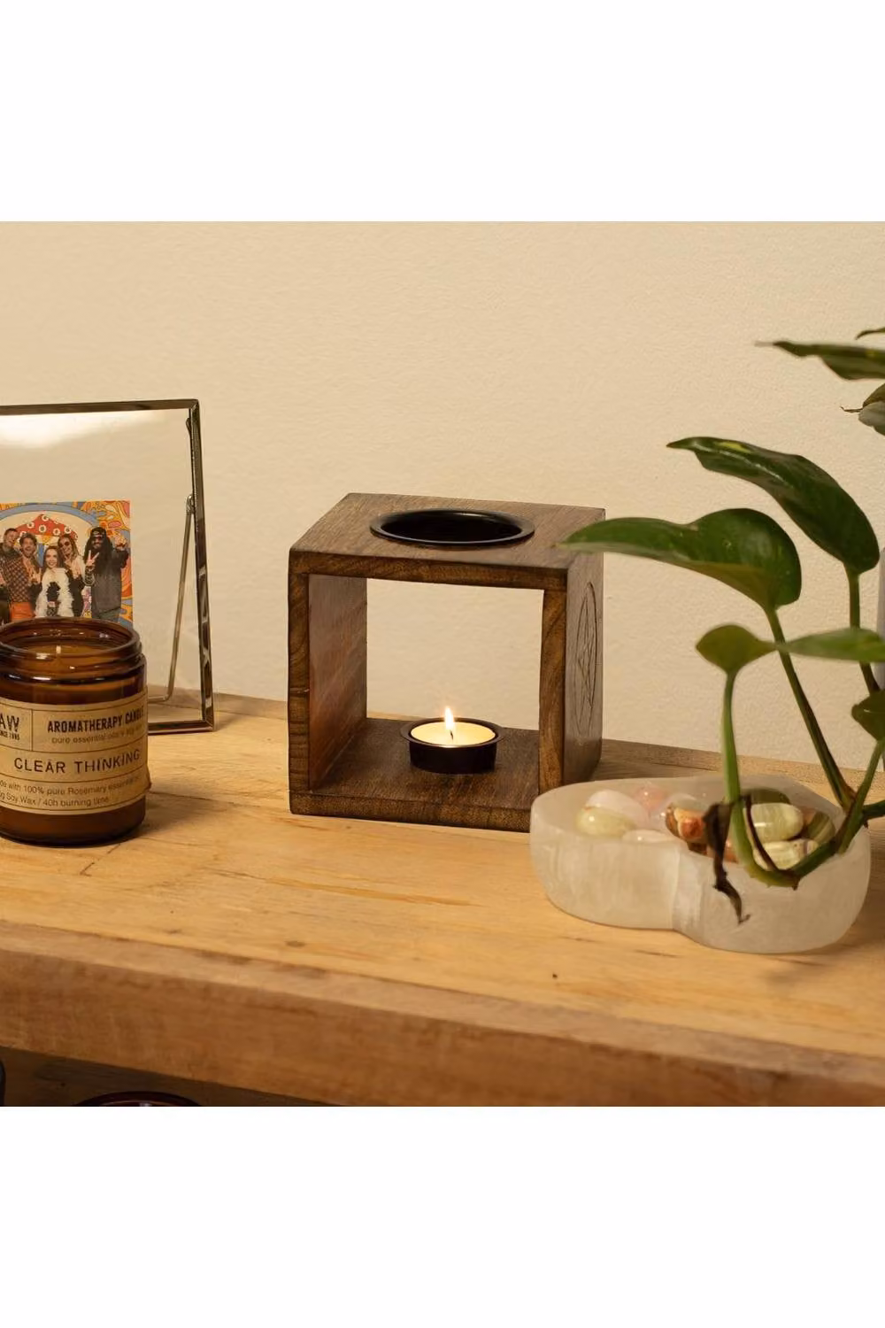 KDMD Large Tree of Life Mango Wood and Metal Oil Burner with Tealight Holder in Brown and Black – 2