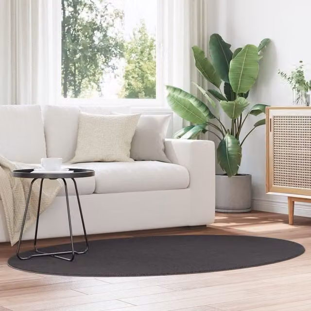 Berkfield Home Anthracite Wool Round Minimalist Area Rug, W: 120 cm, D: 170 cm