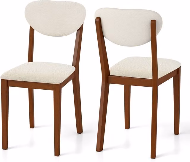 Costway Set of 2 Modern Sherpa Dining Chairs with Padded Fabric Seats in Walnut and Brown
