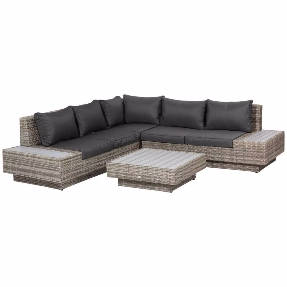 Wyld Haus Vaneno 4 Piece Rattan Outdoor Corner Sofa Set with Coffee Table in Light Grey – 2