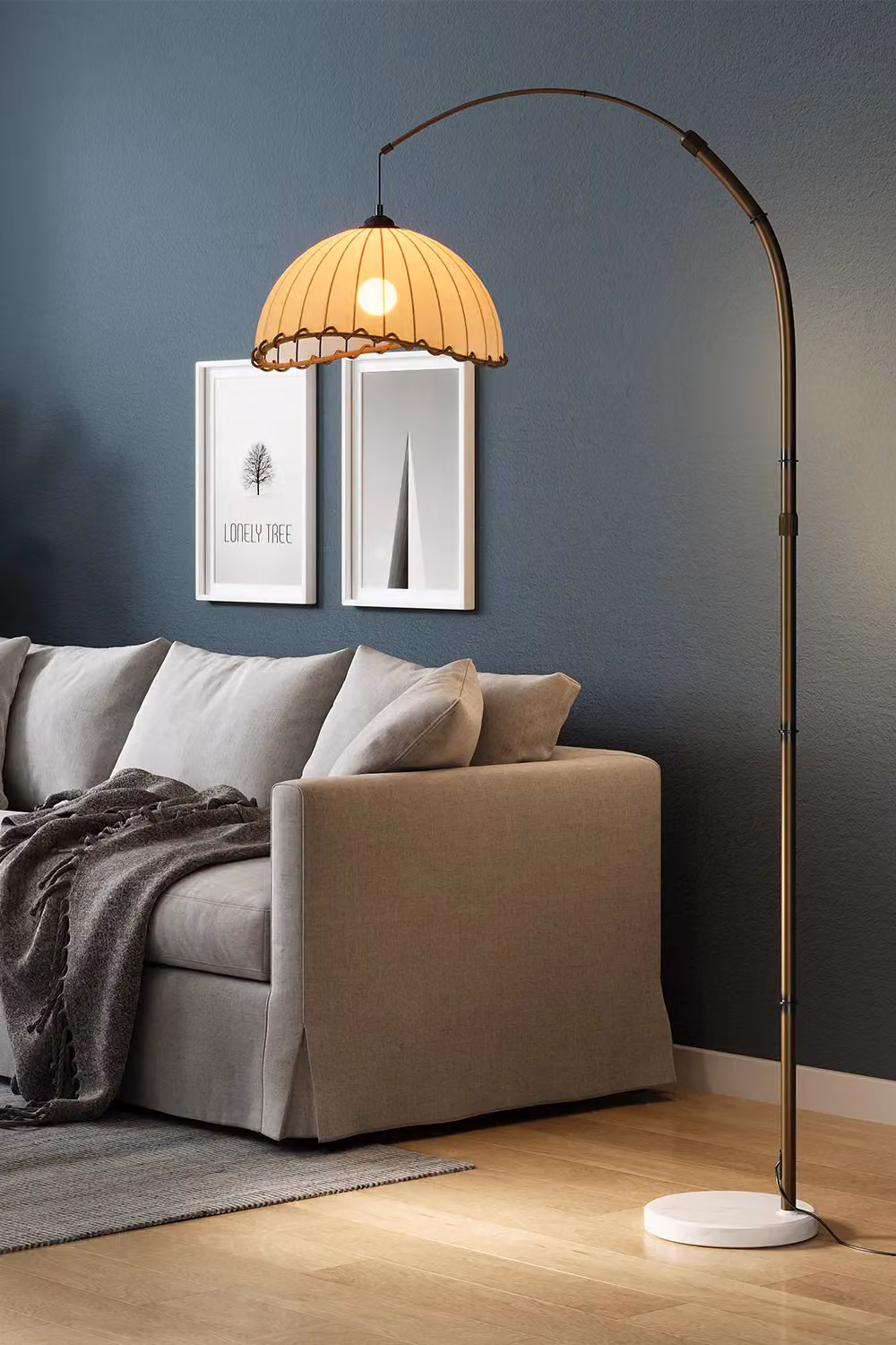 Living and Home Vintage Style Floor Lamp with White Fabric Lampshade and Marble Base – 3