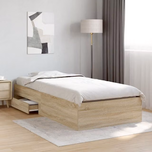 Berkfield Home Sonoma Oak Bed Frame in Brown, W/D/H: 90 x 190 cm