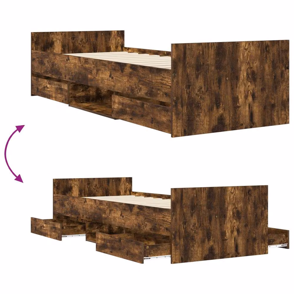 Berkfield Home Bed Frame with Storage in Smoked Oak and Brown, W/D/H: 80 x 200 cm – 5