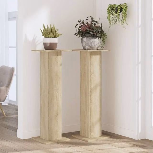 Berkfield Home Set of 2 Sonoma Oak Plant Stands in Light Brown, W/D/H: 30 x 30 x 95 cm – 1