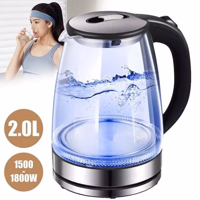 Pawnora 2L Glass Electric Kettle, 1800W Fast Boil in Black – 1