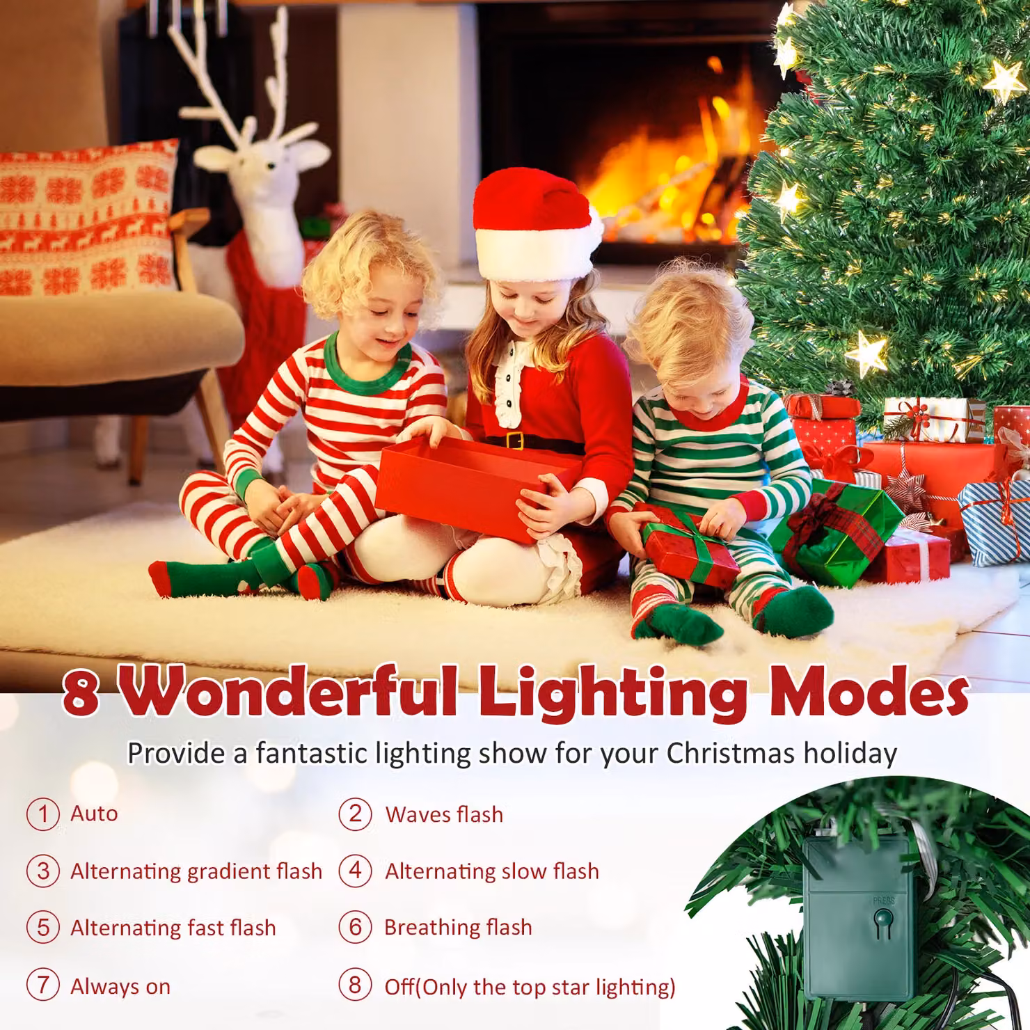 Gymax 6ft Green Fiber Optic Christmas Tree with 230 Tips, 30 Star Lights and 8 Lighting Modes – 3
