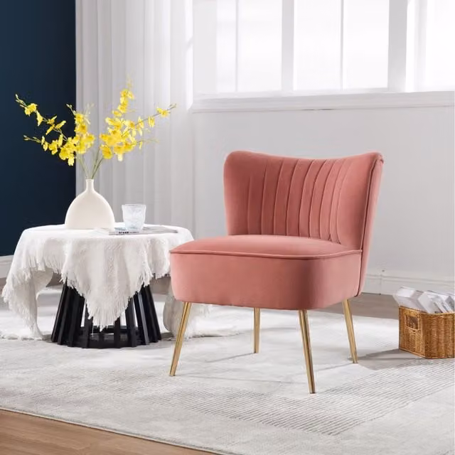Home Source Danville Pink Velvet Armless Accent Chair