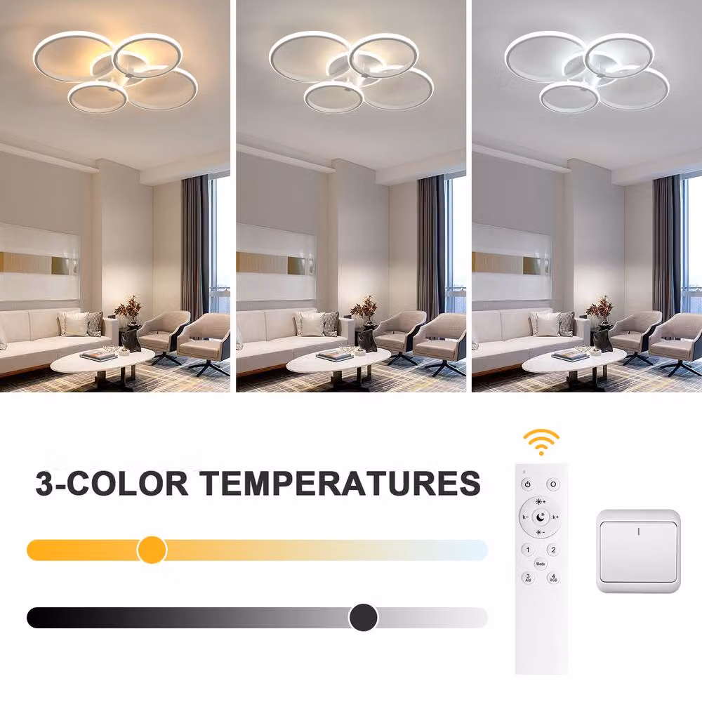 Pheashine 39W LED Ceiling Light, Dimmable 4-Ring Modern Fixture with Remote Control, White – 3
