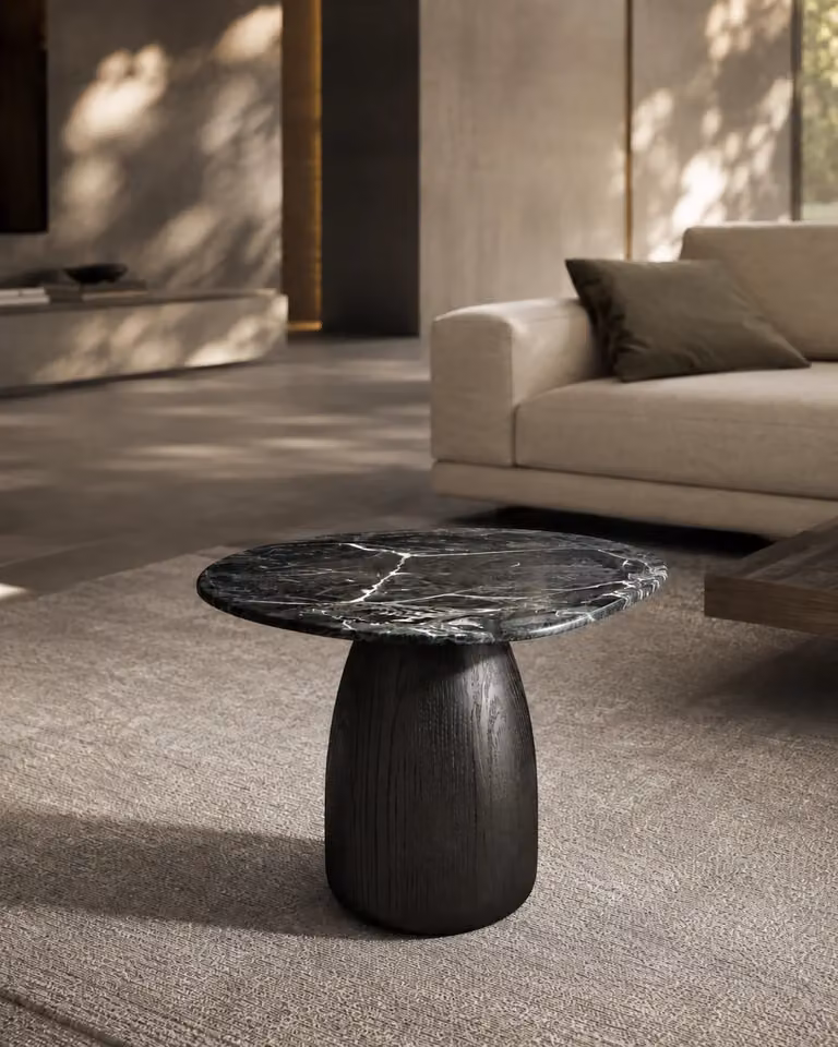 Tommy Franks Basilca Side Table in Matte Black Marble, W/D/H: 45 x 45 x 63 cm