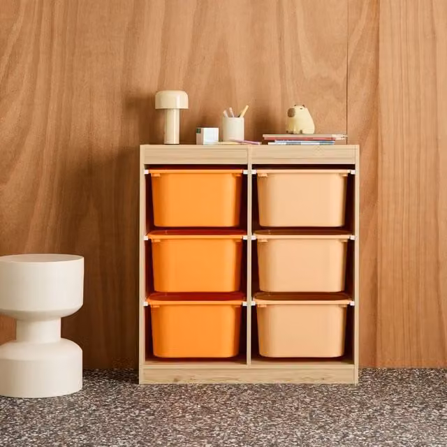 sweeek Childrens Storage Unit with 6 Colourful Bins, Natural Orange