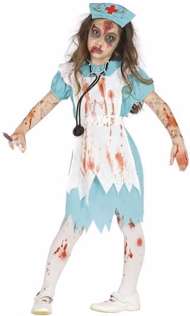 Fiestas Guirca Girls Zombie Nurse Costume Set in Blue and White, Age 5-6 Years