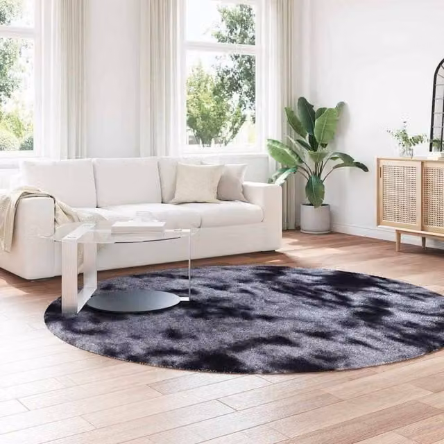 Berkfield Home NAVARRA Shaggy High Pile Round Rug, Grey, W/D: 240 x 240 cm