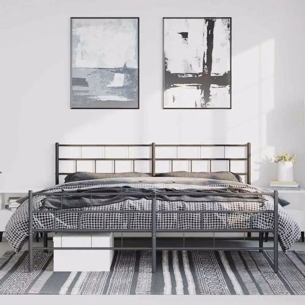 Berkfield Home Metal Bed Frame with Headboard and Footboard in Black W/D/H: 198 x 90 x 198 cm – 2