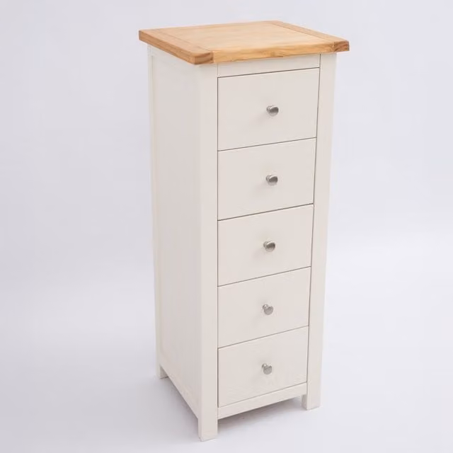 Cabinet Bits Maggiori 5 Drawer Narrow Chest of Drawers in Off-White with Gold Accents