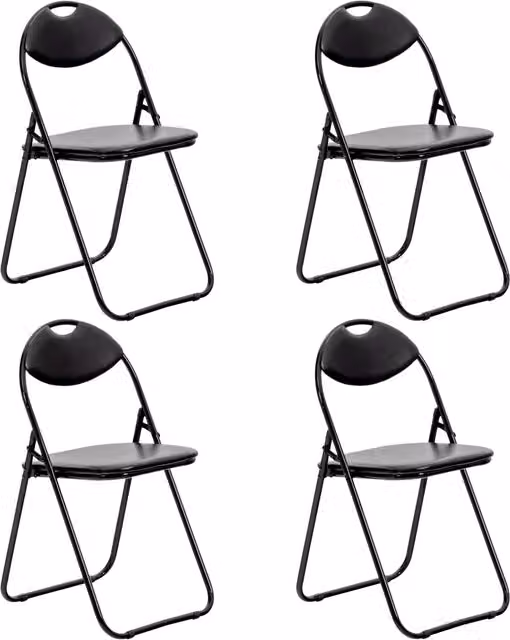 NOVECRAFTO Set of 4 Black Metal Folding Chairs with Synthetic Leather Upholstery