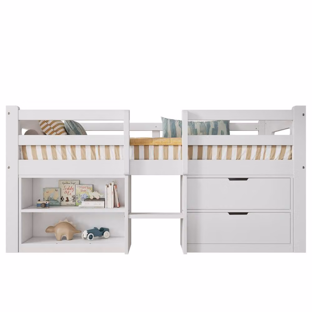 ModernLuxe White Wooden Kids Mid Sleeper Bed with 2 Drawers and Safety Guardrail, Single Size – 3